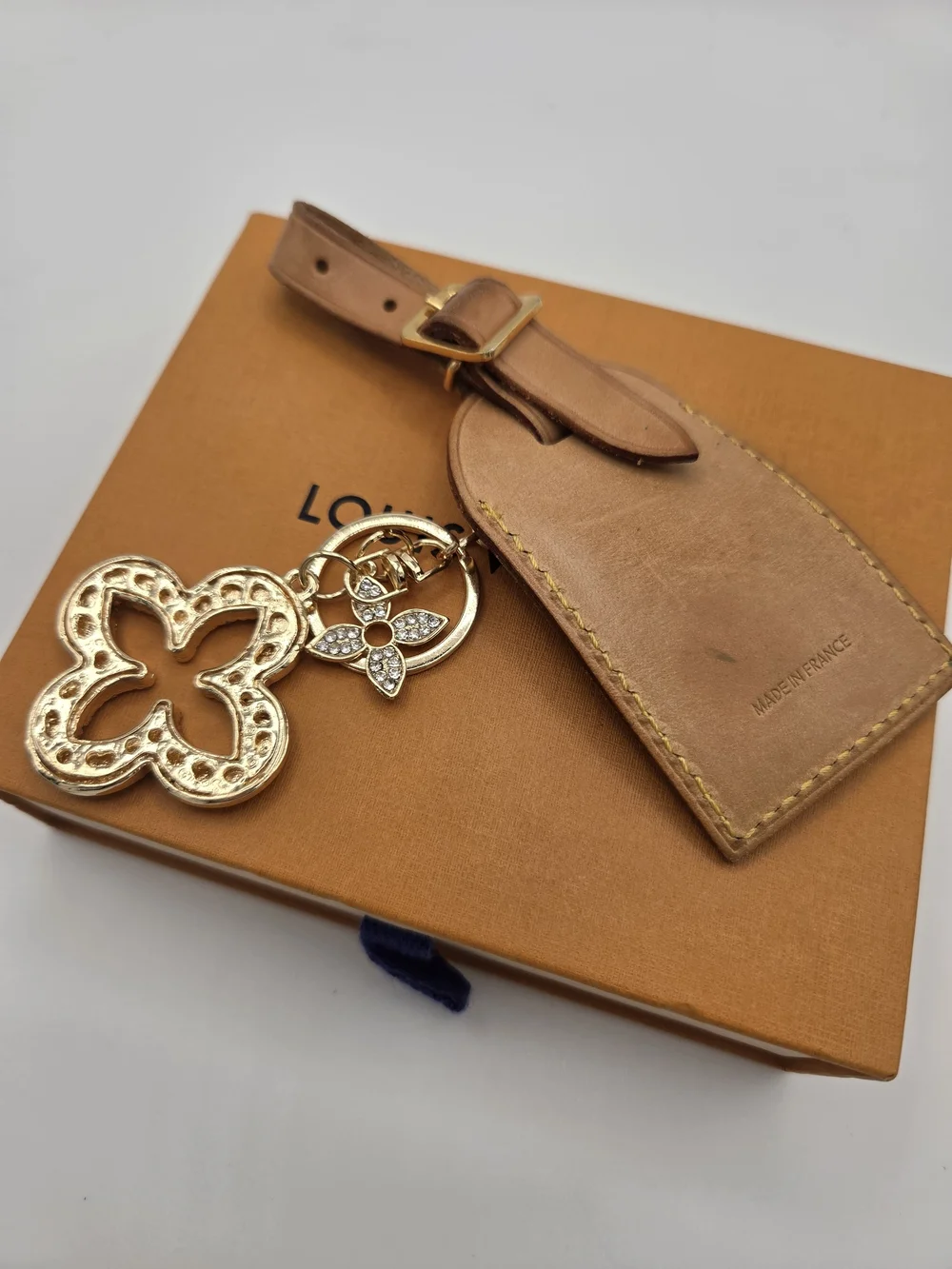 Louis Vuitton Upcycled Flower Keychain Bag Charm Tan & Pink Accents